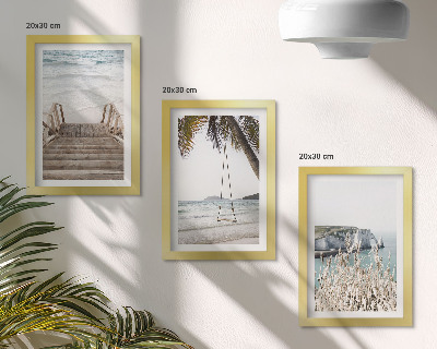 Ensemble de 3 tableaux Plage avec escaliers en bois et balançoire de bord de mer