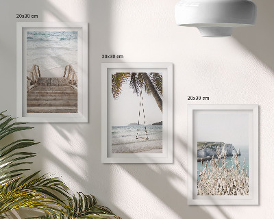 Ensemble de 3 tableaux Plage avec escaliers en bois et balançoire de bord de mer