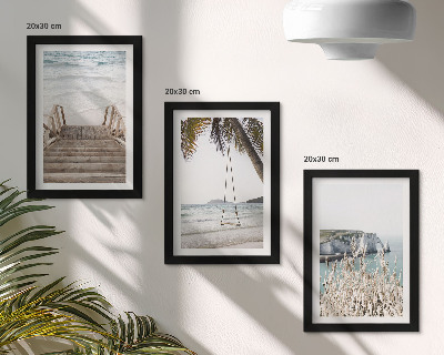 Ensemble de 3 tableaux Plage avec escaliers en bois et balançoire de bord de mer