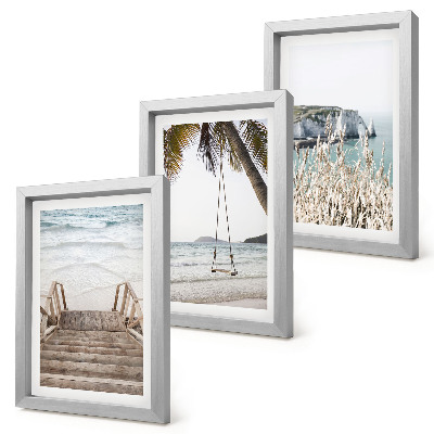 Ensemble de 3 tableaux Plage avec escaliers en bois et balançoire de bord de mer