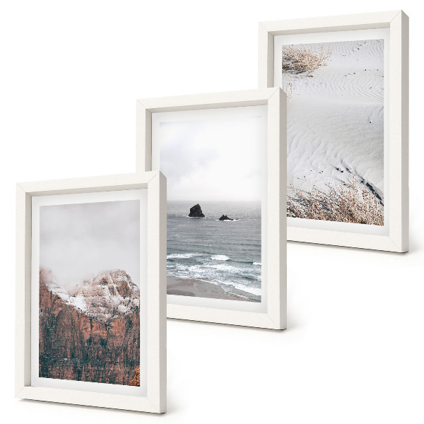 Mur de cadres Montagnes, nuages, mer et sable dans des teintes naturelles