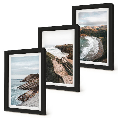 Lot de 3 tableaux Vues sur la mer avec falaises et paysages de plage