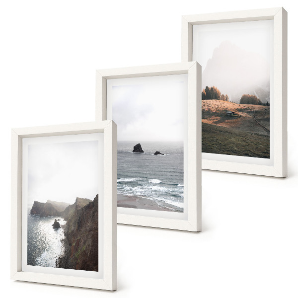 Ensemble de 3 tableaux Paysages de montagne et de mer avec des nuages ​​et des forêts