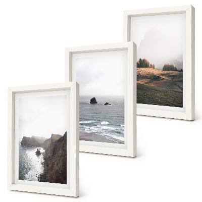 Ensemble de 3 tableaux Paysages de montagne et de mer avec des nuages ​​et des forêts