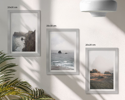 Ensemble de 3 tableaux Paysages de montagne et de mer avec des nuages ​​et des forêts