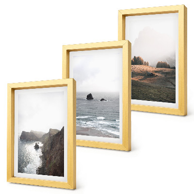 Ensemble de 3 tableaux Paysages de montagne et de mer avec des nuages ​​et des forêts