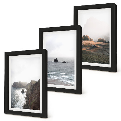 Ensemble de 3 tableaux Paysages de montagne et de mer avec des nuages ​​et des forêts
