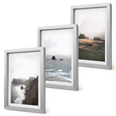 Ensemble de 3 tableaux Paysages de montagne et de mer avec des nuages ​​et des forêts