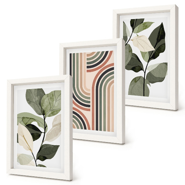 Lot de 3 tableaux Motifs végétaux aux formes géométriques dans des tons de vert