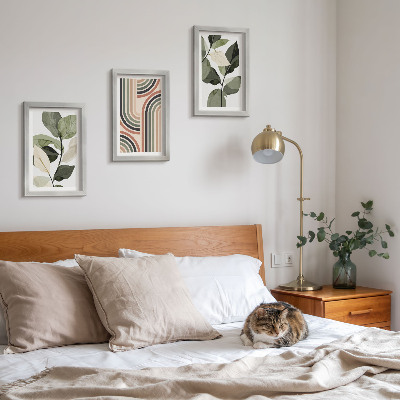 Lot de 3 tableaux Motifs végétaux aux formes géométriques dans des tons de vert