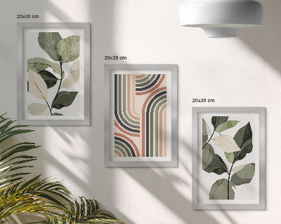 Lot de 3 tableaux Motifs végétaux aux formes géométriques dans des tons de vert