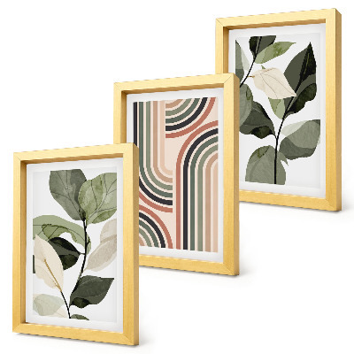 Lot de 3 tableaux Motifs végétaux aux formes géométriques dans des tons de vert