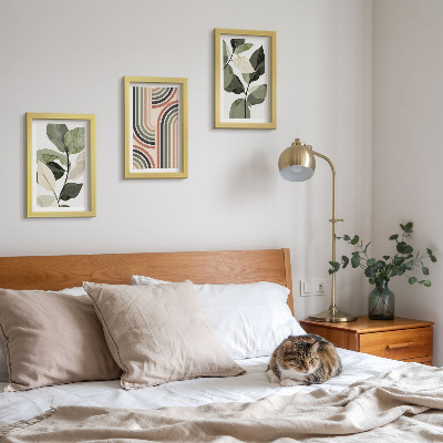 Lot de 3 tableaux Motifs végétaux aux formes géométriques dans des tons de vert