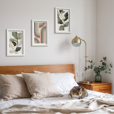 Lot de 3 tableaux Motifs végétaux aux formes géométriques dans des tons de vert