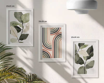 Lot de 3 tableaux Motifs végétaux aux formes géométriques dans des tons de vert