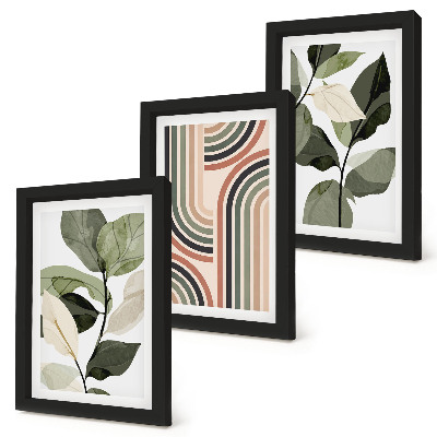 Lot de 3 tableaux Motifs végétaux aux formes géométriques dans des tons de vert