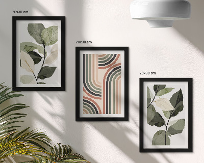 Lot de 3 tableaux Motifs végétaux aux formes géométriques dans des tons de vert