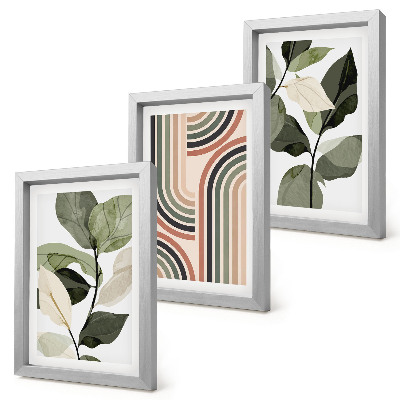 Lot de 3 tableaux Motifs végétaux aux formes géométriques dans des tons de vert