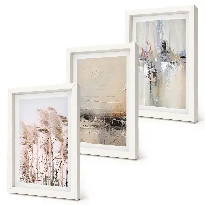 Mur de cadres végétation naturelle et motifs abstraits aux couleurs douces