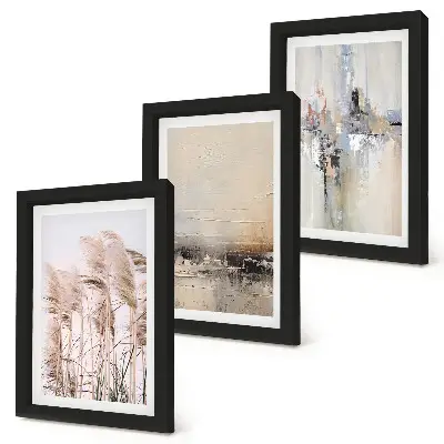 Mur de cadres végétation naturelle et motifs abstraits aux couleurs douces