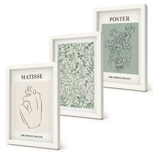 Mur de cadres avec motifs végétaux dans un style minimaliste