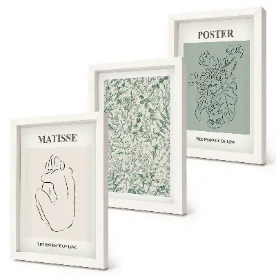 Mur de cadres avec motifs végétaux dans un style minimaliste