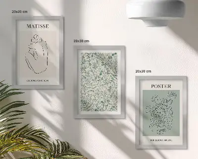 Mur de cadres avec motifs végétaux dans un style minimaliste