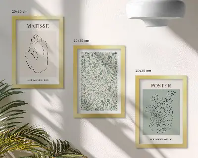 Mur de cadres avec motifs végétaux dans un style minimaliste
