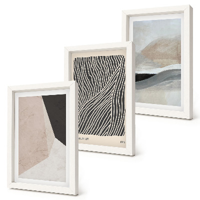Ensemble de 3 tableaux Motifs abstraits dans des tons de beige et de gris
