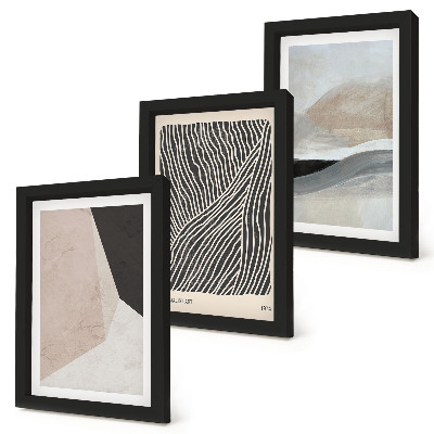 Ensemble de 3 tableaux Motifs abstraits dans des tons de beige et de gris