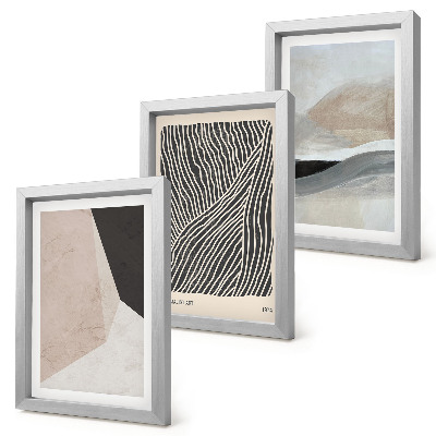 Ensemble de 3 tableaux Motifs abstraits dans des tons de beige et de gris