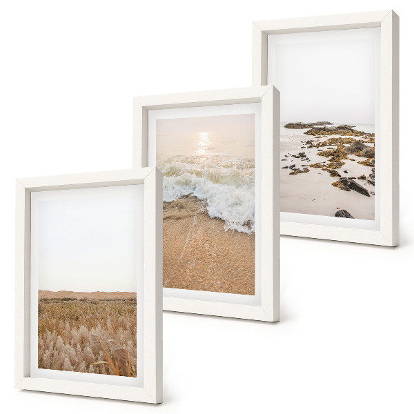 Ensemble de 3 tableaux Plage avec vagues et galets en été