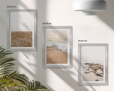 Ensemble de 3 tableaux Plage avec vagues et galets en été