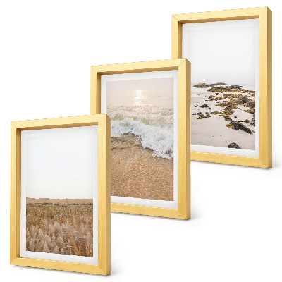Ensemble de 3 tableaux Plage avec vagues et galets en été