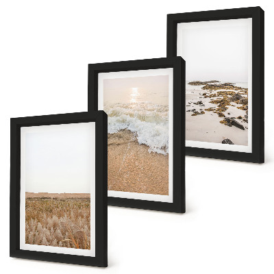 Ensemble de 3 tableaux Plage avec vagues et galets en été