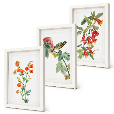 Mur de cadres Des fleurs rétro peintes et un oiseau sur une branche
