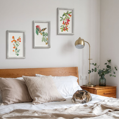 Mur de cadres Des fleurs rétro peintes et un oiseau sur une branche