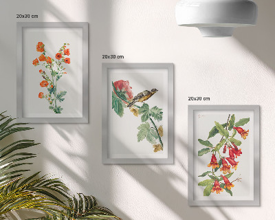 Mur de cadres Des fleurs rétro peintes et un oiseau sur une branche