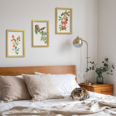 Mur de cadres Des fleurs rétro peintes et un oiseau sur une branche