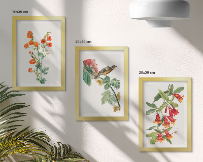 Mur de cadres Des fleurs rétro peintes et un oiseau sur une branche