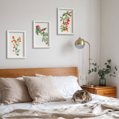 Mur de cadres Des fleurs rétro peintes et un oiseau sur une branche