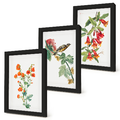 Mur de cadres Des fleurs rétro peintes et un oiseau sur une branche