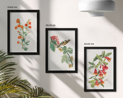 Mur de cadres Des fleurs rétro peintes et un oiseau sur une branche