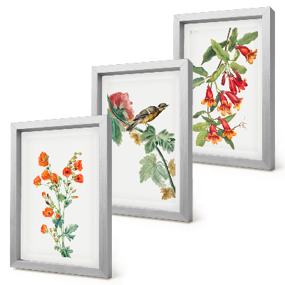 Mur de cadres Des fleurs rétro peintes et un oiseau sur une branche