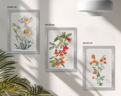 Ensemble de 3 tableaux Compositions florales peinture rétro vintage