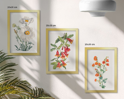 Ensemble de 3 tableaux Compositions florales peinture rétro vintage