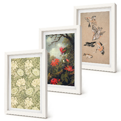 Lot de 3 tableaux Fleurs et oiseaux dans leur environnement naturel