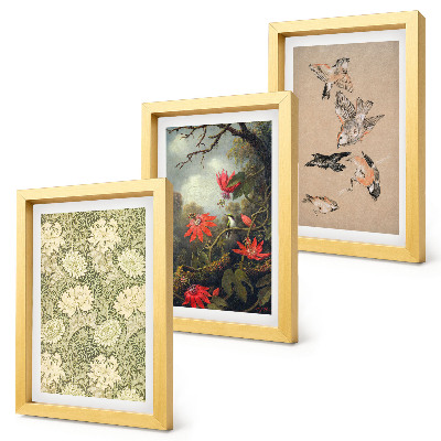 Lot de 3 tableaux Fleurs et oiseaux dans leur environnement naturel