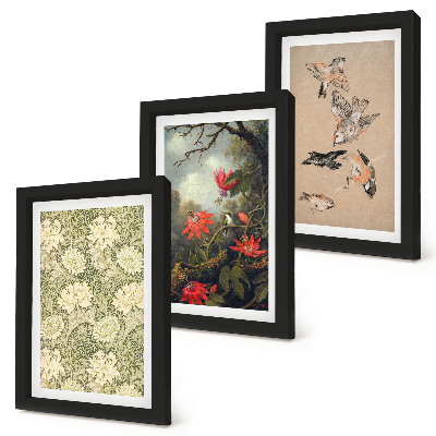 Lot de 3 tableaux Fleurs et oiseaux dans leur environnement naturel