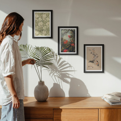 Lot de 3 tableaux Fleurs et oiseaux dans leur environnement naturel